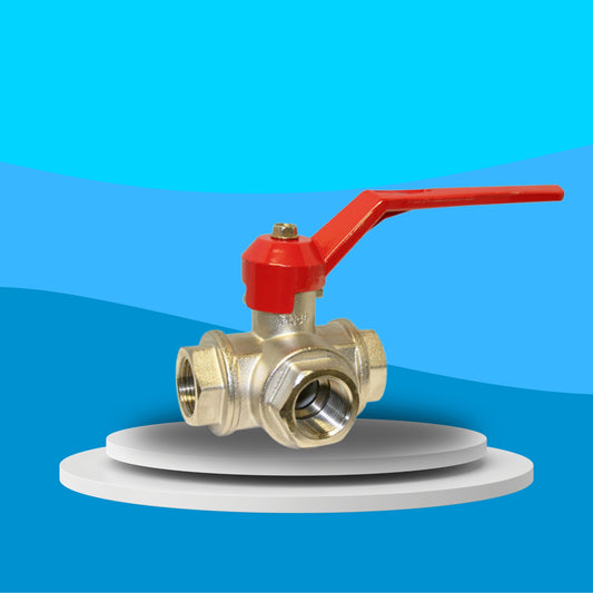 Wras Approved Brass Ball Valve - 3 Way L Port - Screwed BSPP (Red Lever Operated)